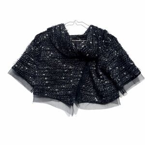 Tarnish Italy Bouclé Knit Cropped Jacket with Tulle Trim - Black/White Size: S/M